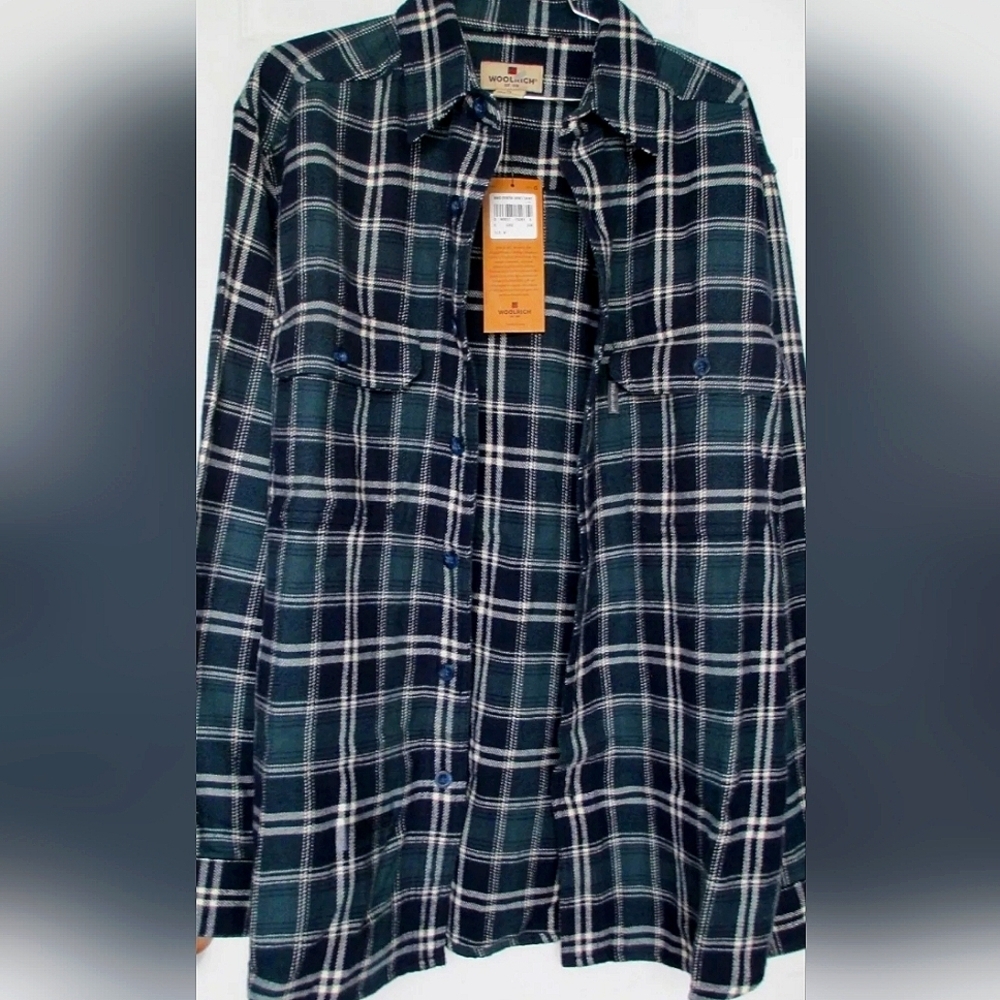 Woolrich Shirt Mens Medium Blue Green Plaid Flannel Oxbow Bend Thick Heavyweight
